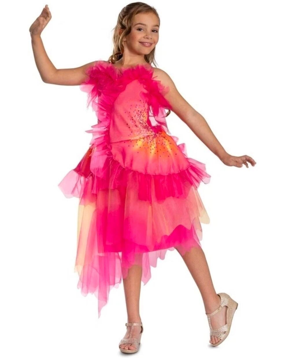 Wicked Movie Glinda Pink Ruffle Tulle Halloween Costume Dress Halloween Cosplay